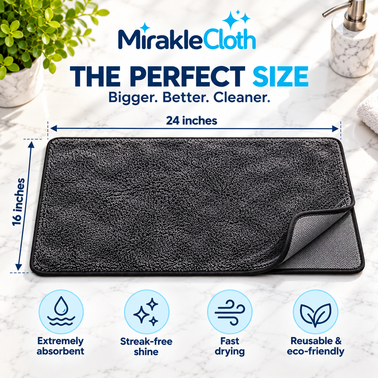 Mirakle Cloth™ – The XXL Streak-Free Cleaning Cloth ((24x16 Inches)